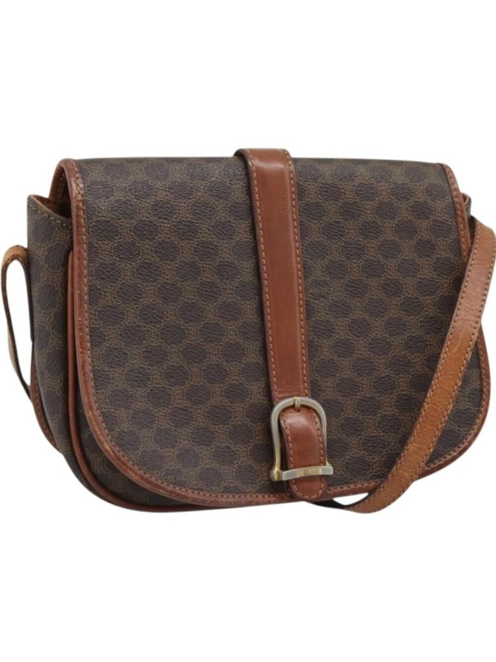 CELINE Macadam Canvas Shoulder Bag PVC Leather Brown Gold
